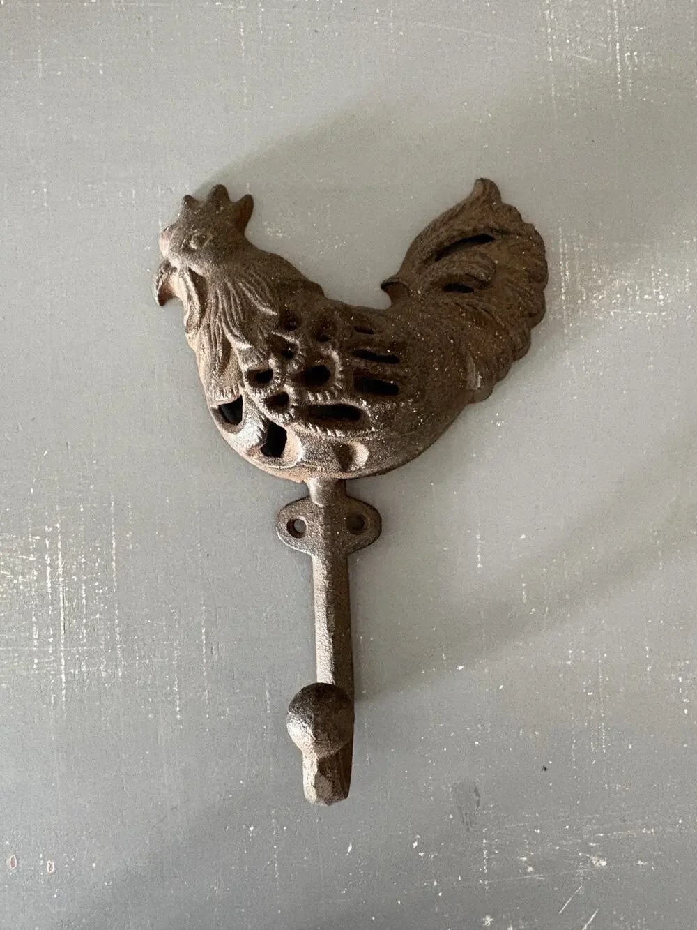 Cast Iron Rooster Chicken Coat Hook Farmhouse Kitchen Large Wall Mount Rustic